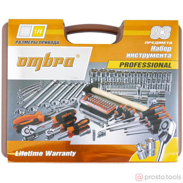 Изображение Набор инструмента 93 пр. пласт. кейс 1/4, 1/2" OMT93S (OMT93S18) //OMBRA