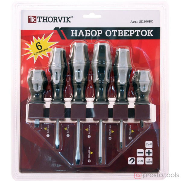 Изображение Набор отверток из 6 шт с держателем SDS06BC //THORVIK