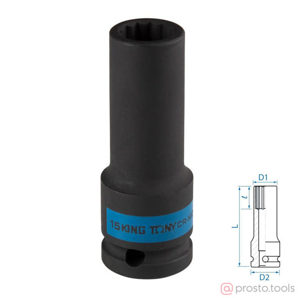 Изображение Головка ударная 1/2" 15мм 12-гран. глубокая //KING TONY (ПОД ЗАКАЗ)