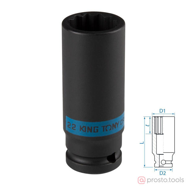 Изображение Головка ударная 1/2" 22мм 12-гран. глубокая //KING TONY (ПОД ЗАКАЗ)
