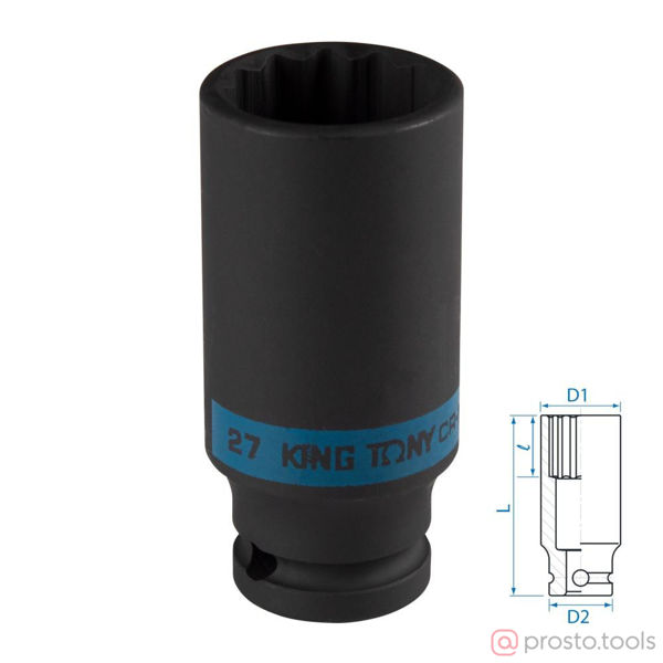 Изображение Головка ударная 1/2" 27мм 12-гран. глубокая //KING TONY (ПОД ЗАКАЗ)