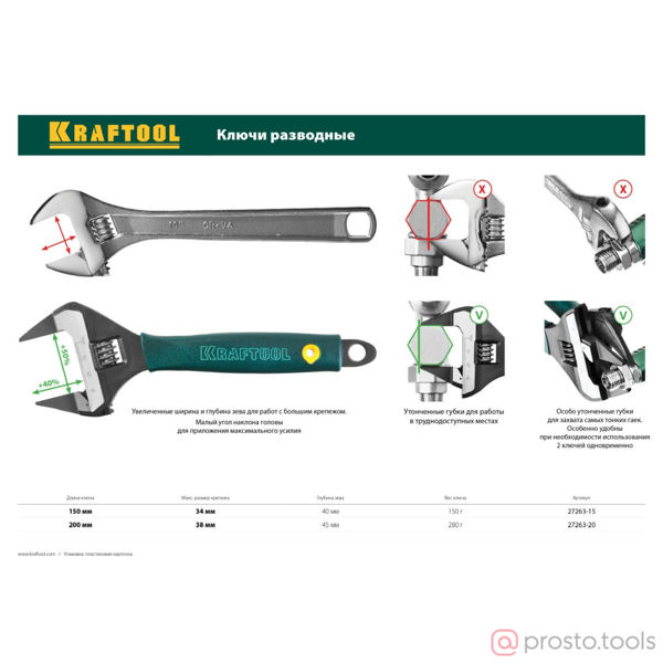 Изображение Ключ разводной 150 / 34 мм SlimWide-S (KRAFTOOL)