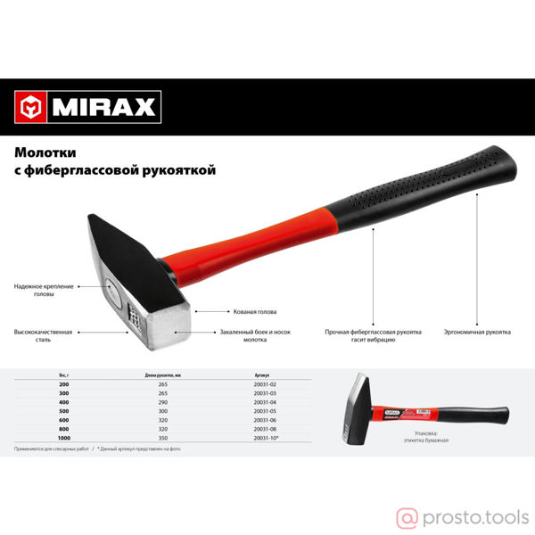 Изображение Молоток 0,2 кг с фиберглассовой рукояткой //MIRAX
