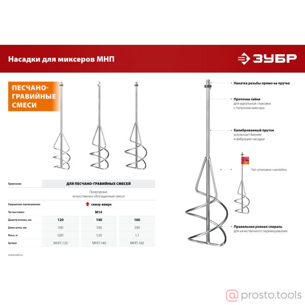Изображение Миксер-насадка 160х590 ″снизу-вверх″ для песчано-гравийных смесей М14 //ЗУБР