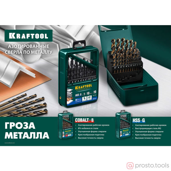 Изображение Набор сверл по металлу 1-10 мм 19шт. HSS-Co(8%) класс A //KRAFTOOL
