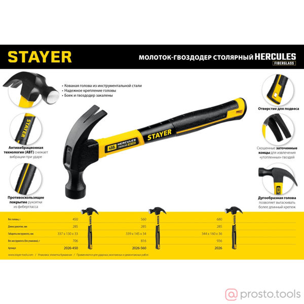 Изображение Молоток-гвоздодер 0,68 кг с фиберглассовой рукояткой Fiberglass Professional //STAYER