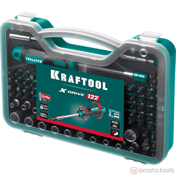 Изображение Отвертка-битодержатель  с насадками, набор 122 предм. X-Drive-122 //KRAFTOOL