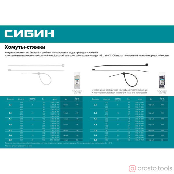 Изображение Стяжки кабельные 100х2,5мм 100шт. ХС-Ч нейлоновые черные //СИБИН